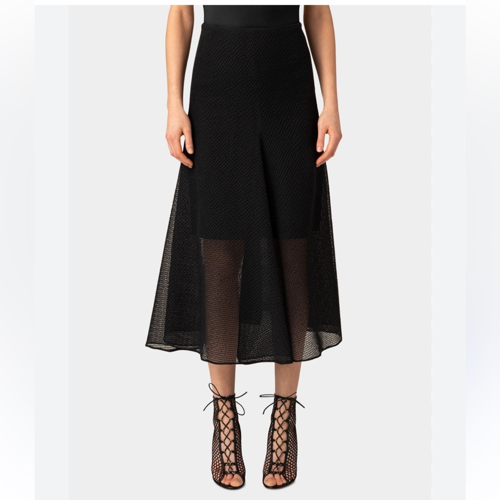 Akris Black Techno Grid Midi Skirt